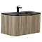 Arezzo 900mm Slatted Light Oak Wall Mounted Curved Vanity Unit with Matt Black Basin