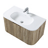 Arezzo 900mm Slatted Light Oak Wall Mounted Curved Vanity Unit with Matt White Basin