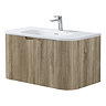 Arezzo 900mm Slatted Light Oak Wall Mounted Curved Vanity Unit with Matt White Basin