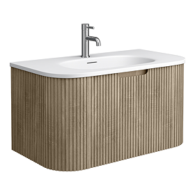 Arezzo 900mm Slatted Light Oak Wall Mounted Curved Vanity Unit with Matt White Basin