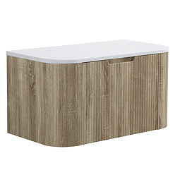 Arezzo 900mm Slatted Light Oak Wall Mounted Curved Vanity Unit with Matt White Countertop