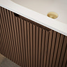 Arezzo 900mm Slatted Walnut Wall Mounted Curved Vanity Unit with Matt White Basin