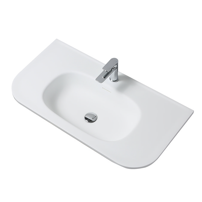 Arezzo 900mm Slatted Walnut Wall Mounted Curved Vanity Unit with Matt White Basin