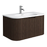 Arezzo 900mm Slatted Walnut Wall Mounted Curved Vanity Unit with Matt White Basin
