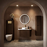 Arezzo 900mm Slatted Walnut Wall Mounted Curved Vanity Unit with Matt White Countertop