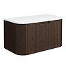 Arezzo 900mm Slatted Walnut Wall Mounted Curved Vanity Unit with Matt White Countertop