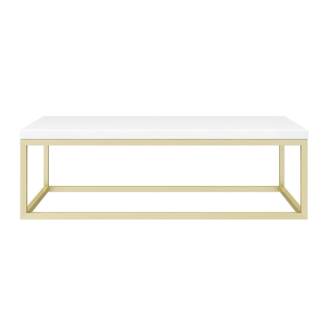 Arezzo 910 Gloss White Stone Resin Worktop with Brushed Brass Towel Rail Frame  Profile Large Image