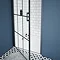 Arezzo 950mm Matt Black Grid Frameless Pivot Shower Door + Tray for Recess In Bathroom Large Image
