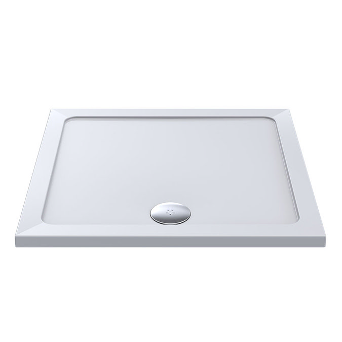 Arezzo 950mm Matt Black Grid Frameless Pivot Shower Door + Tray for Recess  In Bathroom Large Image