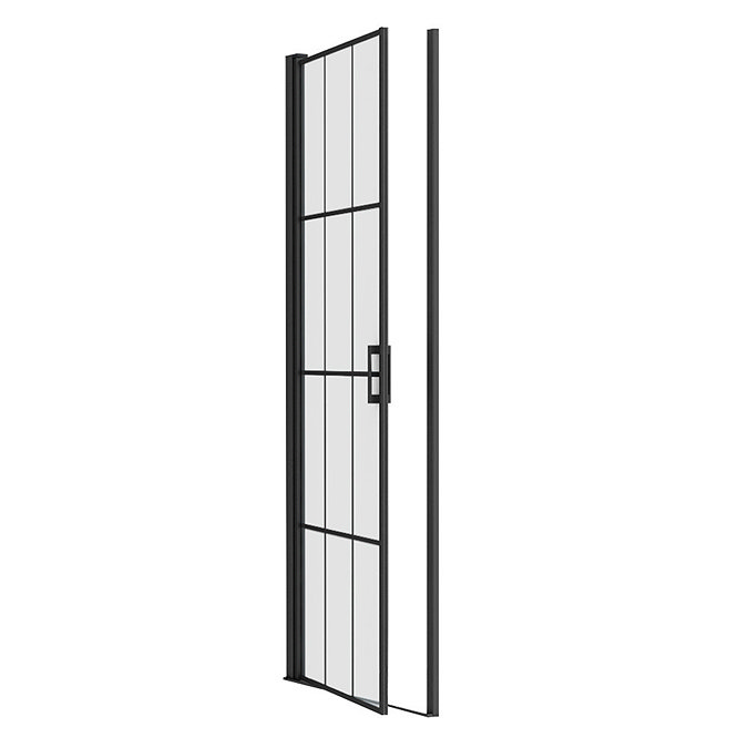 Arezzo 950mm Matt Black Grid Frameless Pivot Shower Door + Tray for Recess  additional Large Image