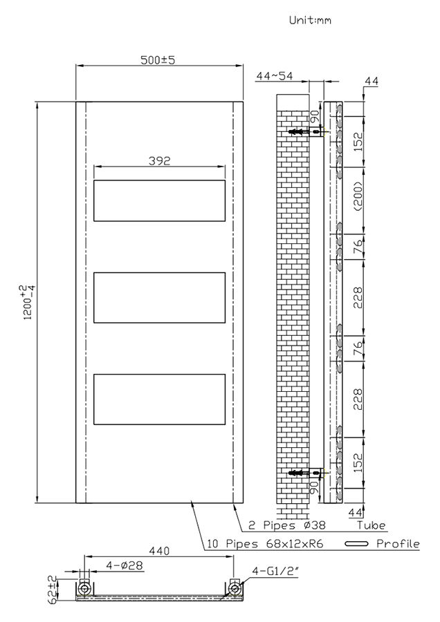 Arezzo Anthracite 1200 x 500 Designer Panel Radiator with Towel Rails