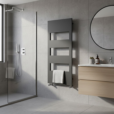 Arezzo Anthracite 1200 x 500 Designer Panel Radiator with Towel Rails  Feature Large Image