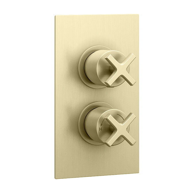 Arezzo Art Deco Crosshead 3-Way Concealed Twin Shower Valve with Diverter - Brushed Brass