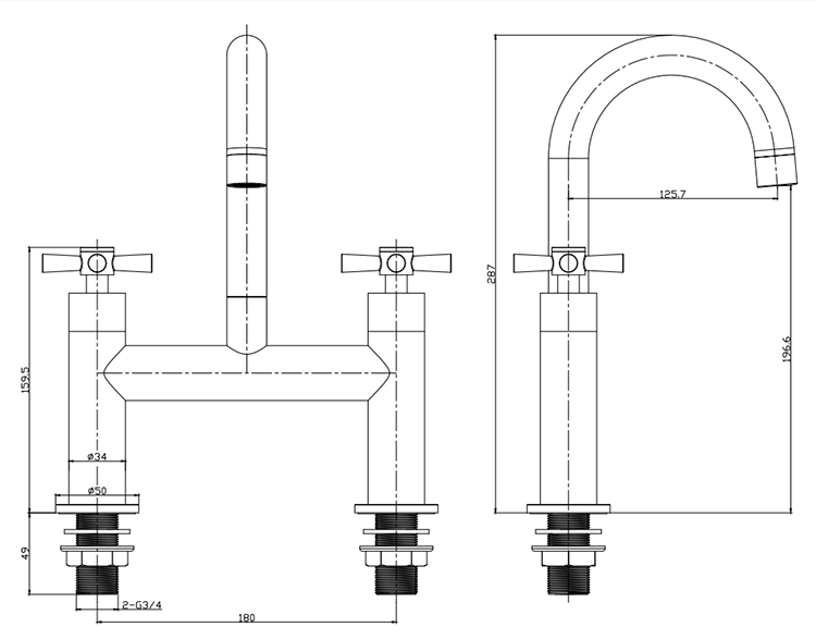 Arezzo Art Deco Crosshead Bath Filler - Brushed Brass