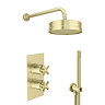 Arezzo Art Deco Crosshead Brushed Brass Shower with Concealed Valve, Wall Mounted 195mm Head + Handset
