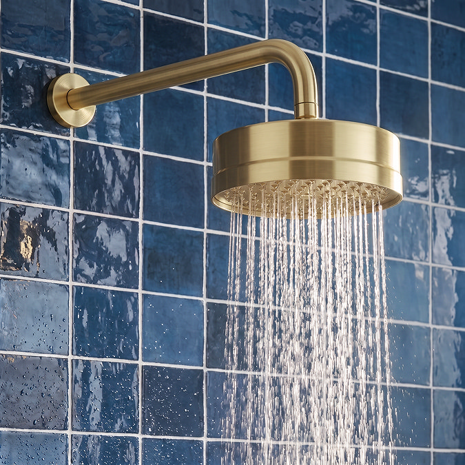 Arezzo Art Deco Crosshead Brushed Brass Concealed Shower Valve with 195mm Wall Mounted Shower Head
