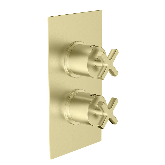 Arezzo Art Deco Crosshead Brushed Brass Shower with Concealed Valve + Wall Mounted 195mm Head