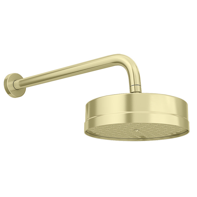 Arezzo Art Deco Crosshead Brushed Brass Shower with Concealed Valve + Wall Mounted 195mm Head