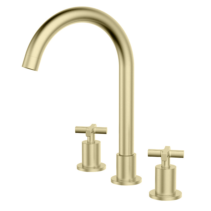 Arezzo Art Deco Crosshead Deck Mounted (3TH) Basin Mixer Tap - Brushed Brass