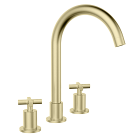 Arezzo Art Deco XHead Deck Mounted 3TH Basin Mixer - Brushed Brass