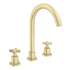 Arezzo Art Deco Crosshead Deck Mounted (3TH) Basin Mixer Tap - Brushed Brass