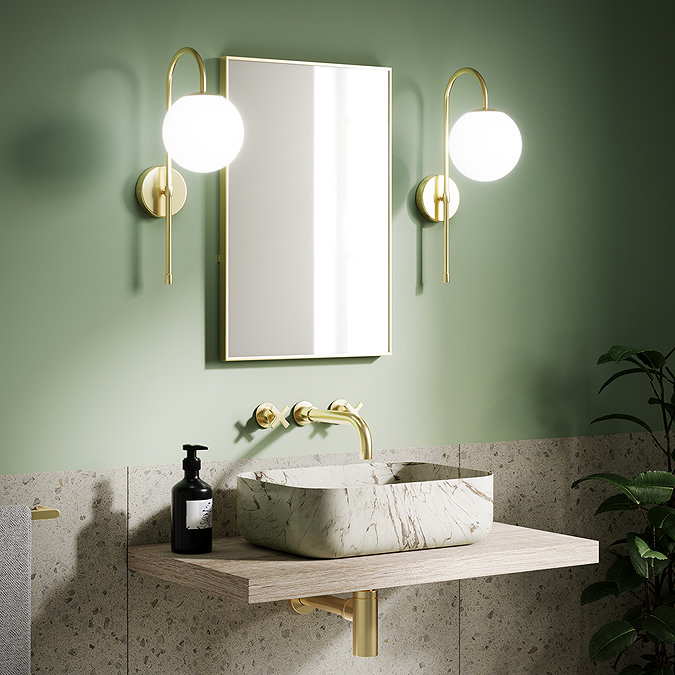 Arezzo Art Deco Crosshead Wall Mounted (3TH) Basin Mixer Tap - Brushed Brass