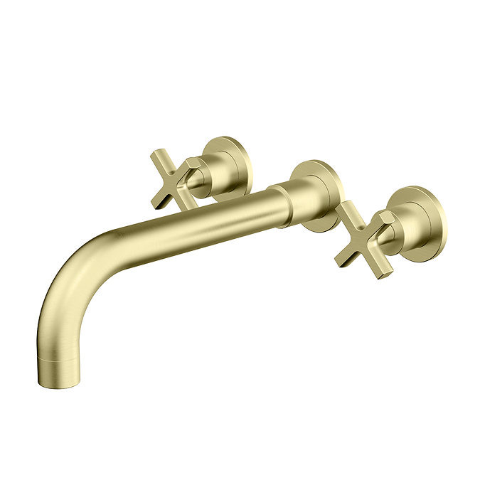 Arezzo Art Deco Crosshead Wall Mounted (3TH) Basin Mixer Tap - Brushed Brass