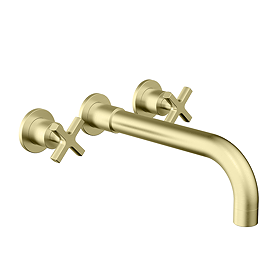 Arezzo Art Deco Crosshead Wall Mounted (3TH) Basin Mixer Tap - Brushed Brass