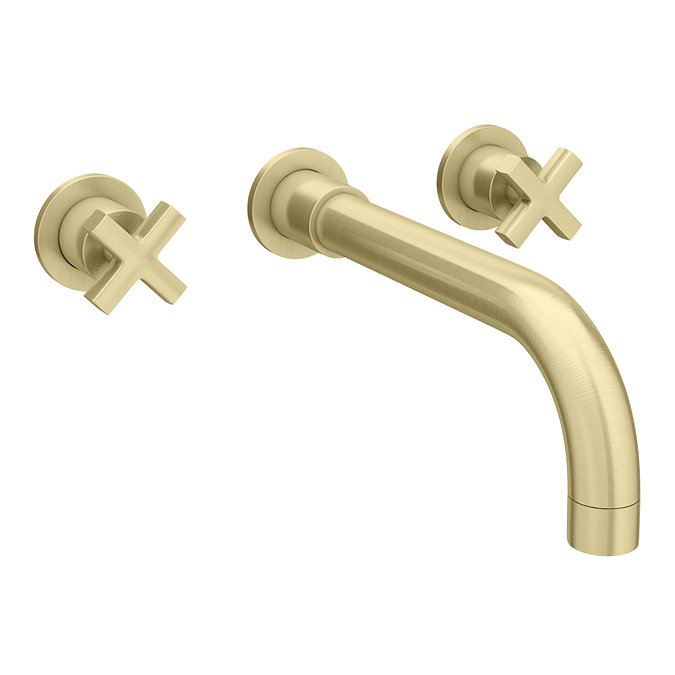 Arezzo Art Deco Crosshead Wall Mounted (3TH) Basin Mixer Tap - Brushed Brass