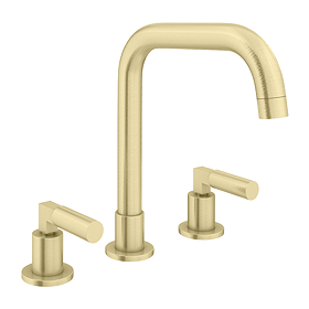 Arezzo Art Deco Lever Deck Mounted (3TH) Basin Mixer Tap - Brushed Brass