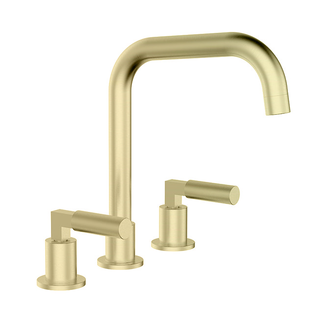 Arezzo Art Deco Deck Mounted (3TH) Basin Mixer Tap - Brushed Brass