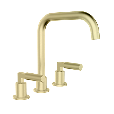 Arezzo Art Deco Lever Deck Mounted (3TH) Bath Mixer Tap - Brushed Brass