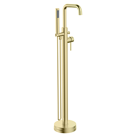 Arezzo Art Deco Freestanding Bath Tap with Shower Mixer - Brushed Brass