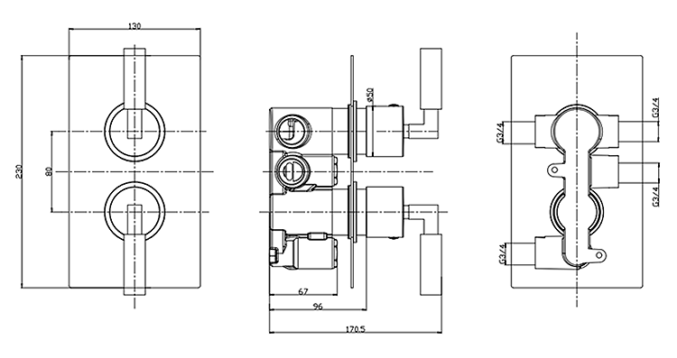 Arezzo Art Deco Lever Crosshead Concealed Twin Shower Valve with Diverter - Brushed Brass