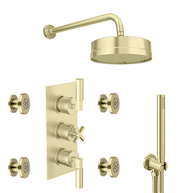 Arezzo Art Deco Lever Brushed Brass Luxury Spa 3 Outlet Shower Bundle