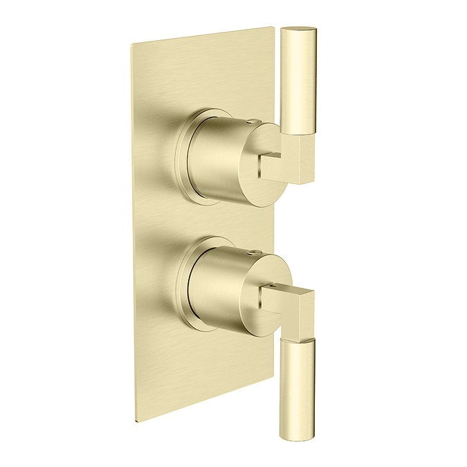Arezzo Art Deco Lever Brushed Brass Shower with Concealed Valve, Wall Mounted 195mm Head + Handset