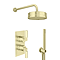 Arezzo Art Deco Lever Brushed Brass Shower with Concealed Valve, Wall Mounted 195mm Head + Handset