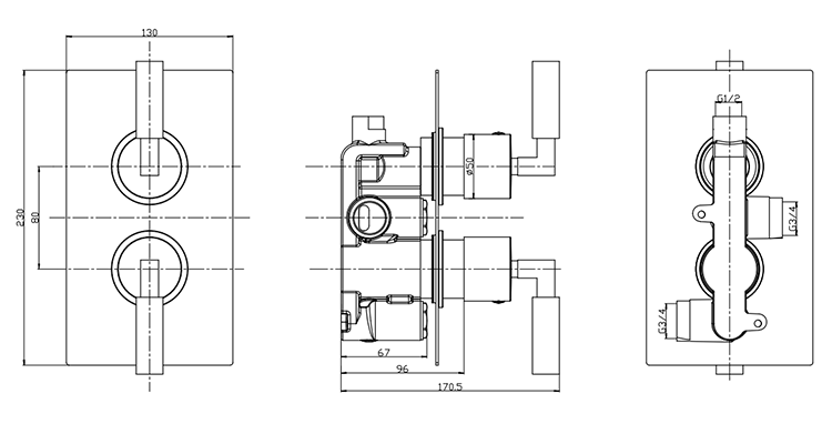 Arezzo Art Deco Lever Brushed Brass Shower with Concealed Valve + Wall Mounted 195mm Head