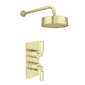 Arezzo Art Deco Lever Brushed Brass Shower with Concealed Valve + Wall Mounted 195mm Head