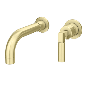 Arezzo Art Deco Lever Brushed Brass Wall Mounted (2TH) Basin Mixer Tap