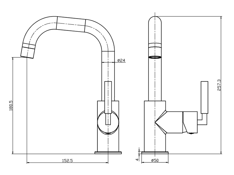 Arezzo Art Deco Single Lever Side Action Mono Basin Mixer - Brushed Brass