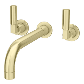 Arezzo Art Deco Lever Wall Mounted (3TH) Basin Mixer Tap - Brushed Brass