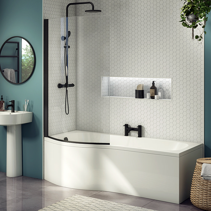 Arezzo B-Shaped Shower Bath (1700mm with Screen + Front Panel)  Feature Large Image