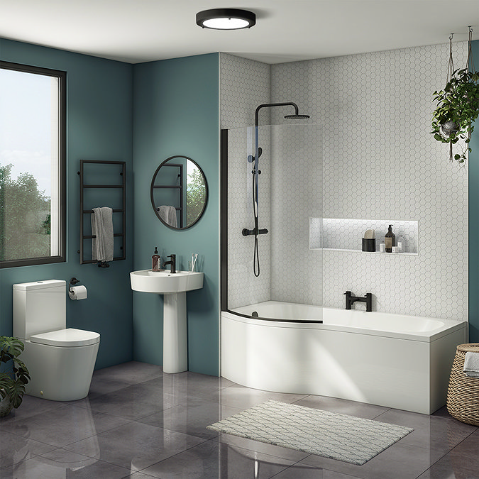 Arezzo LH B-Shaped Shower Bath Suite - 1700mm Large Image