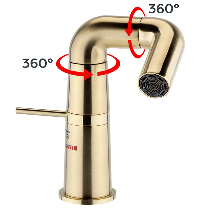 Arezzo Basin Mixer Tap with 360 Degree Rotating Spout Brushed Brass  Profile Large Image