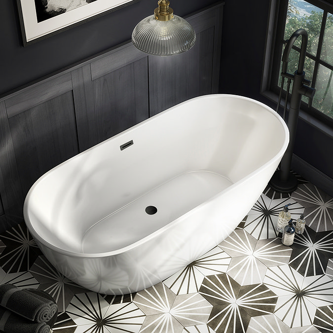 Arezzo Bathroom Suite - Freestanding Bath, Toilet, Basin & Black Taps