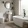 Arezzo Bathroom Suite - Freestanding Bath, Toilet, Basin & Black Taps