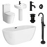 Arezzo Bathroom Suite - Freestanding Bath, Toilet, Basin & Black Taps
