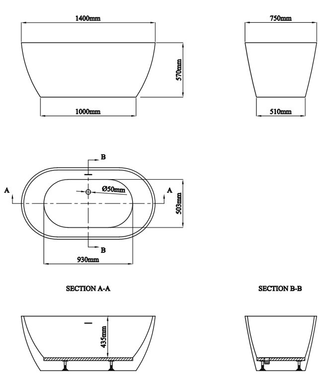 1400 x 750mm Bath