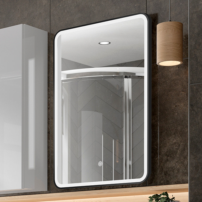 Arezzo Black Frame Rectangular LED Illuminated Anti-Fog Bathroom Mirror - 700 x 500mm